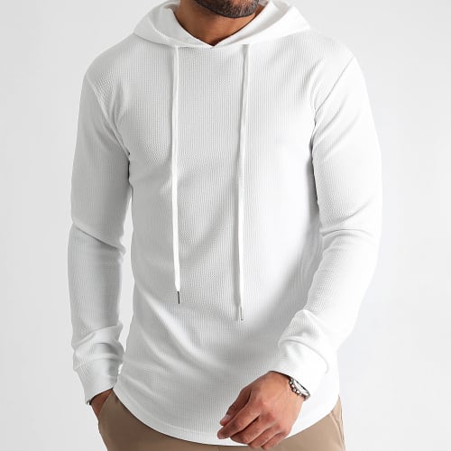 Sweat Capuche Oversize Texturé Waffle 0588 Blanc
