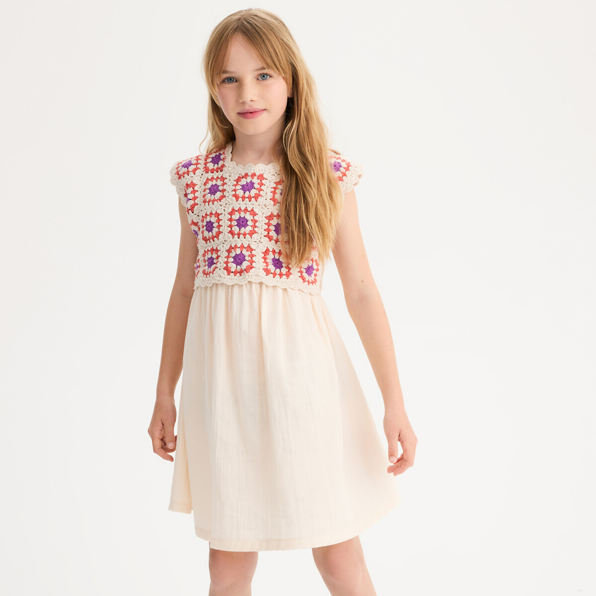 COLEÇÃO LA REDOUTE<br>Vestido sem mangas com corpete de crochê