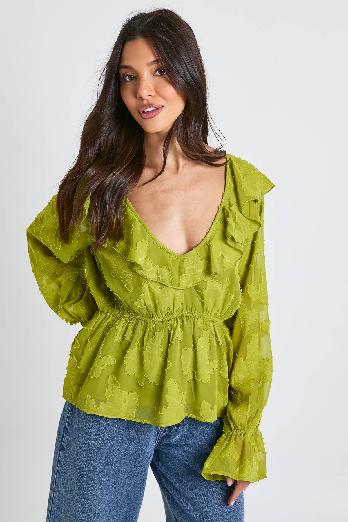 boohoo Blouse Burnout florale à manches d'ange
