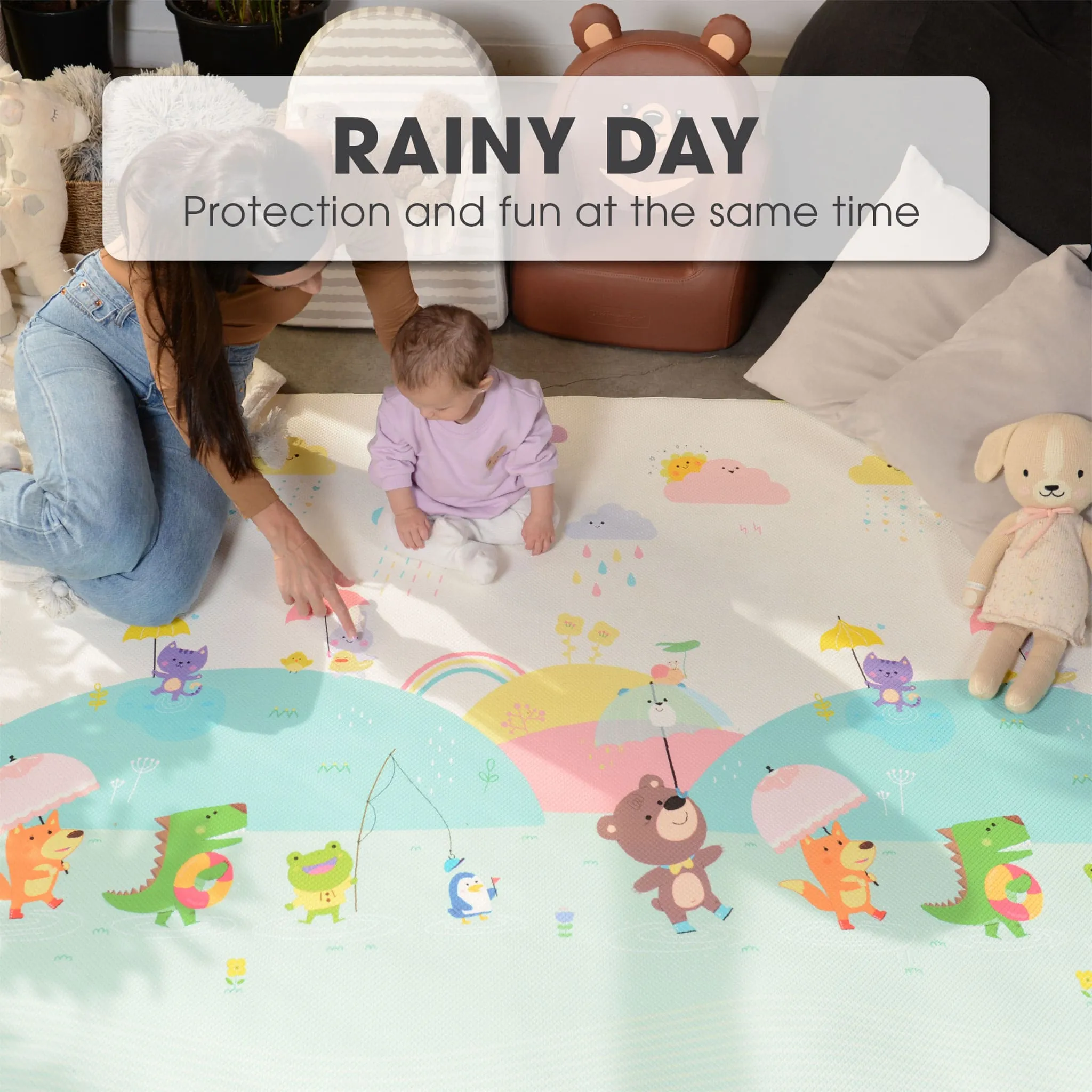 Baby Care Tapis de Jeux Réversible Grand - Jours de Pluie