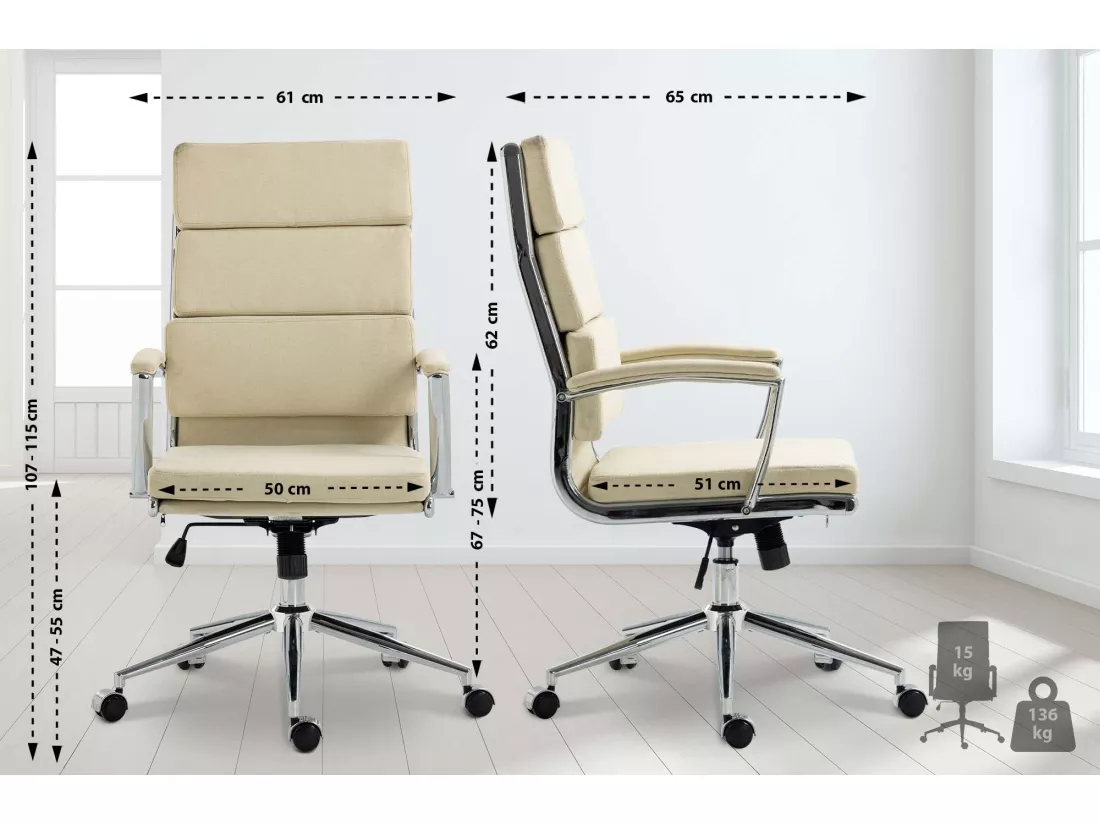 Chaise de bureau - Tissu & Métal chromé - Crème - Cleveland