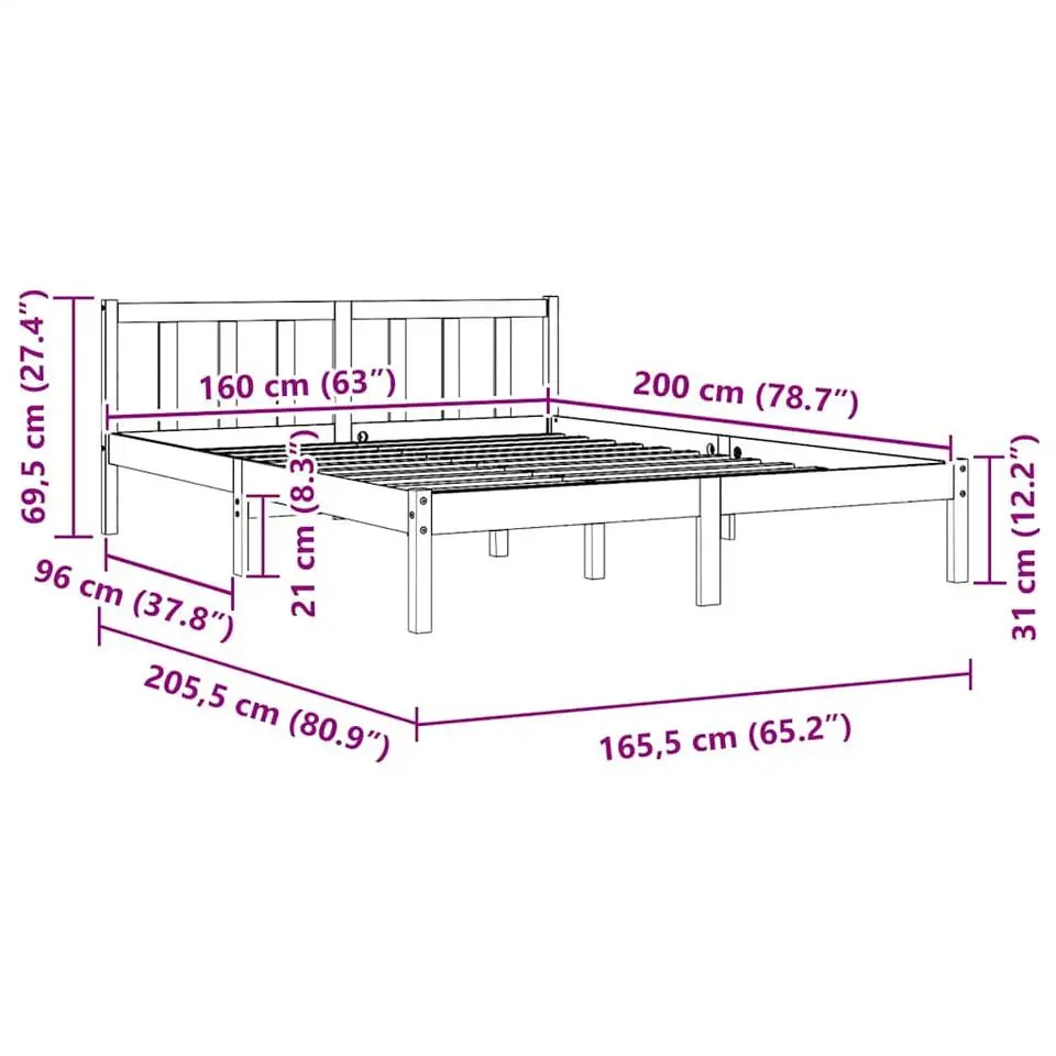 vidaXL - Bed frame met hoofdeinde - Wit - Massief grenenhout - 160x200 cm