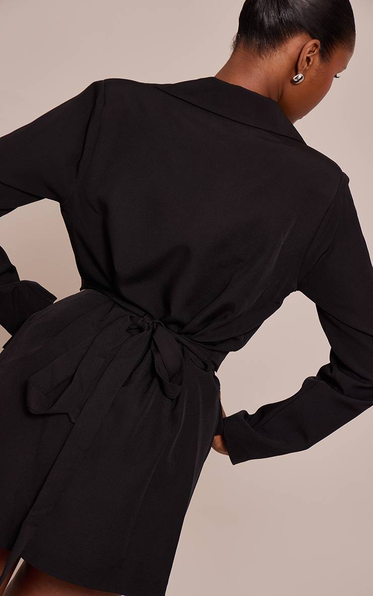 Noir Robe Blazer Tissée À Nouer À La Taille