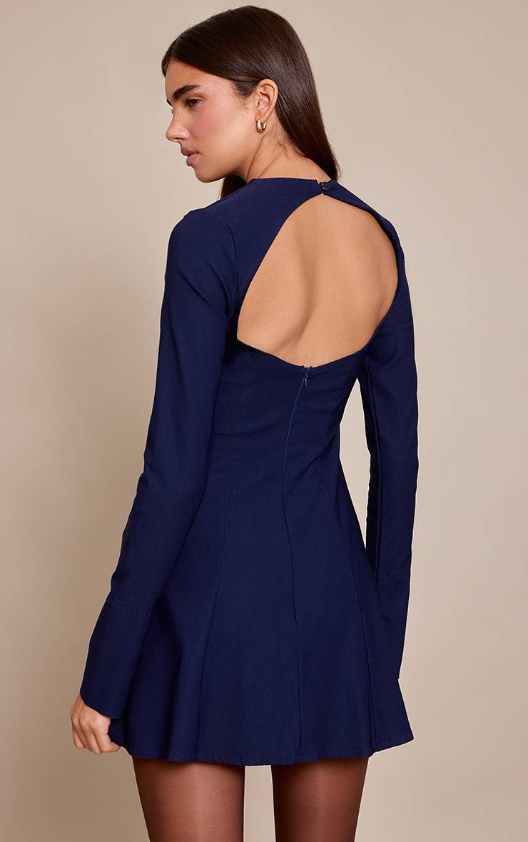 Bleu Marine Robe Droite En Tissu Extensible À Encolure Bateau Et Manches Évasées