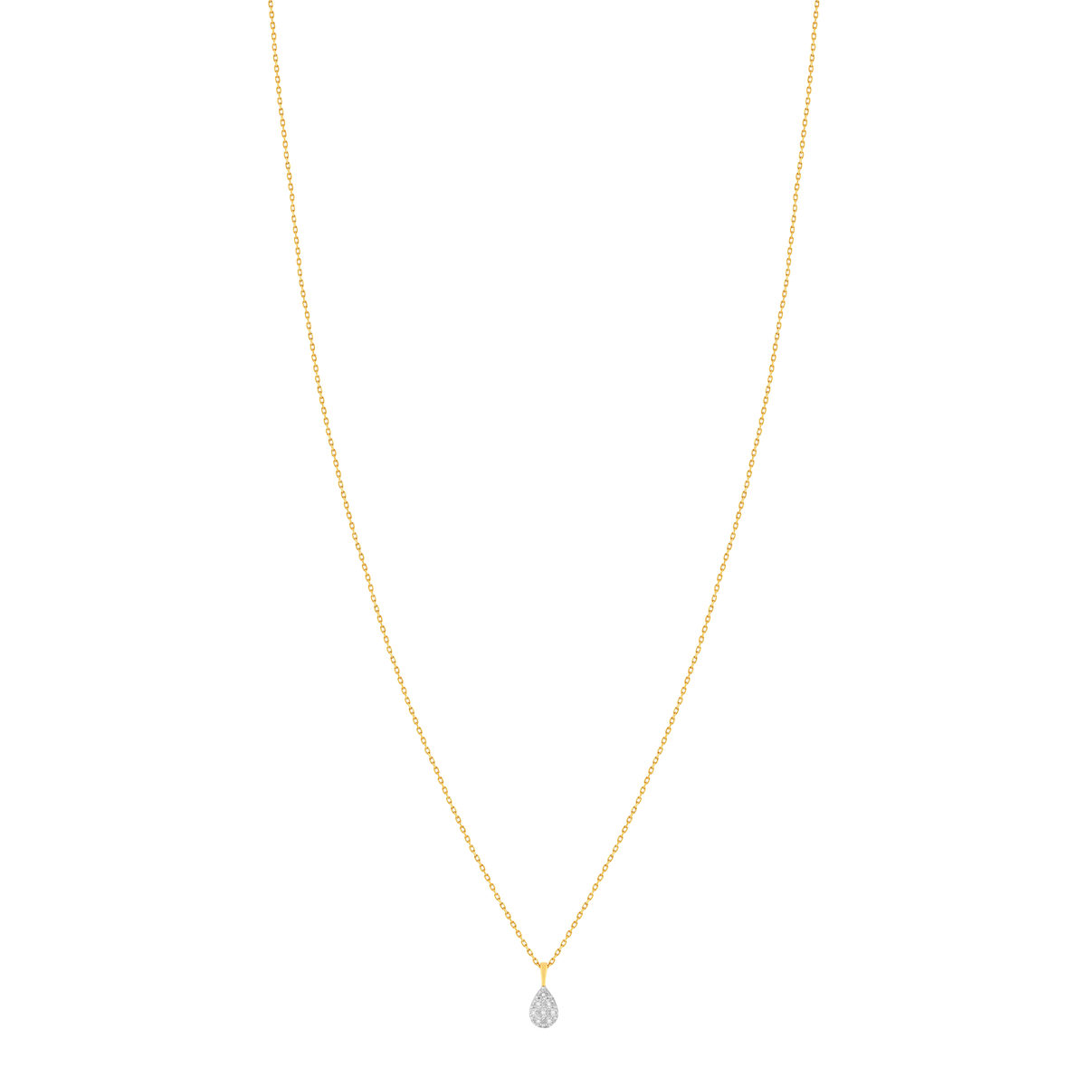 Collier or 375 2 tons diamants, motif goutte 45 cm
