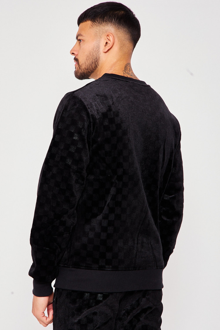 Sweat noir damier en velours