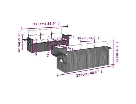 VIDAXL - Salon extérieur Salon de jardin 7 pcs avec coussins noir résine tressée