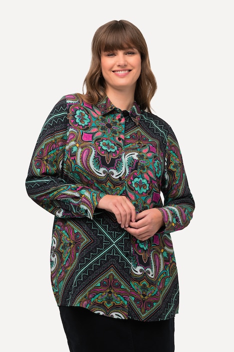 Hemdbluse, bedruckt, Hemdkragen, Langarm
