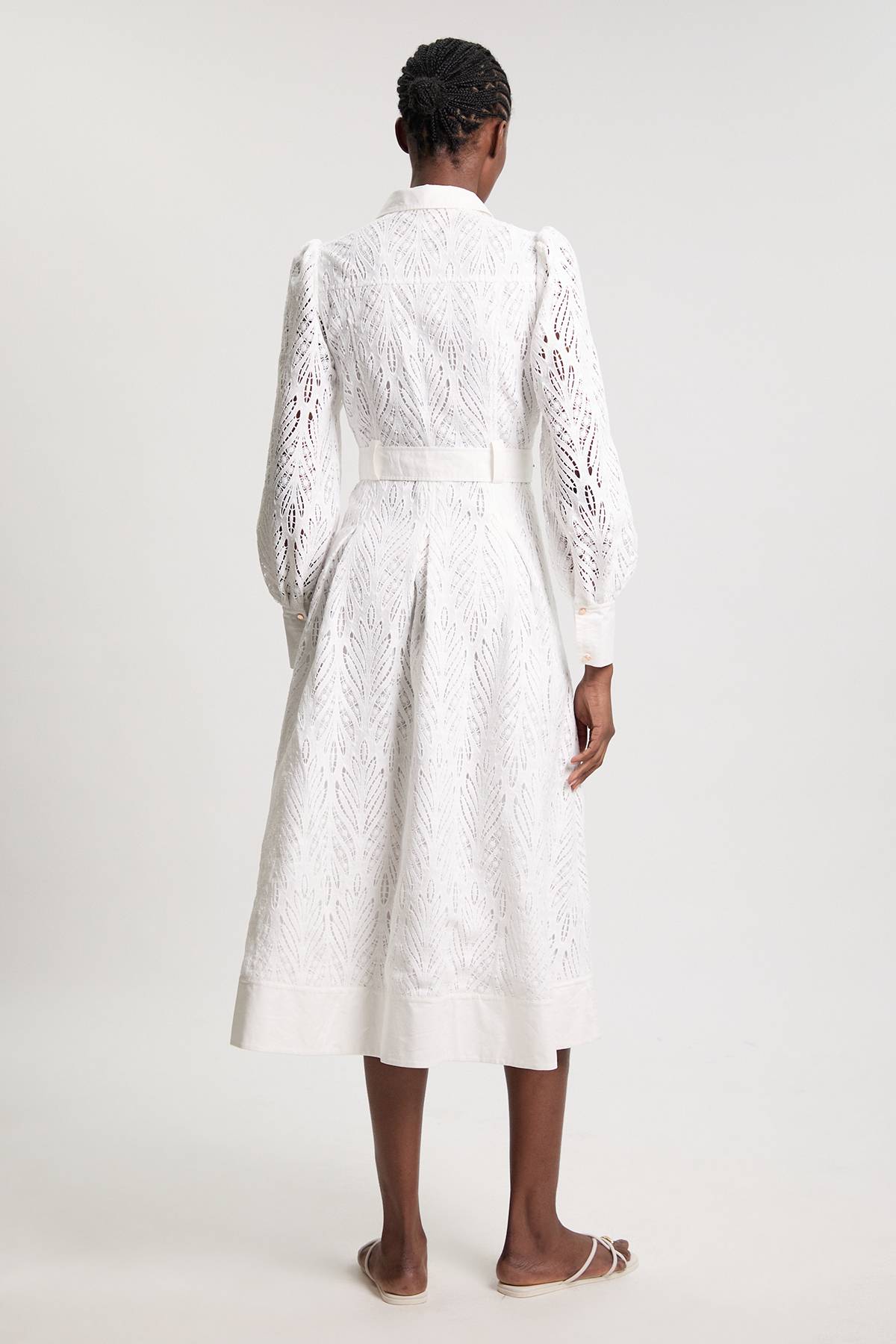 KarenMillen Robe Chemise Midi En Coton Tissé Avec Broderie Ajourée