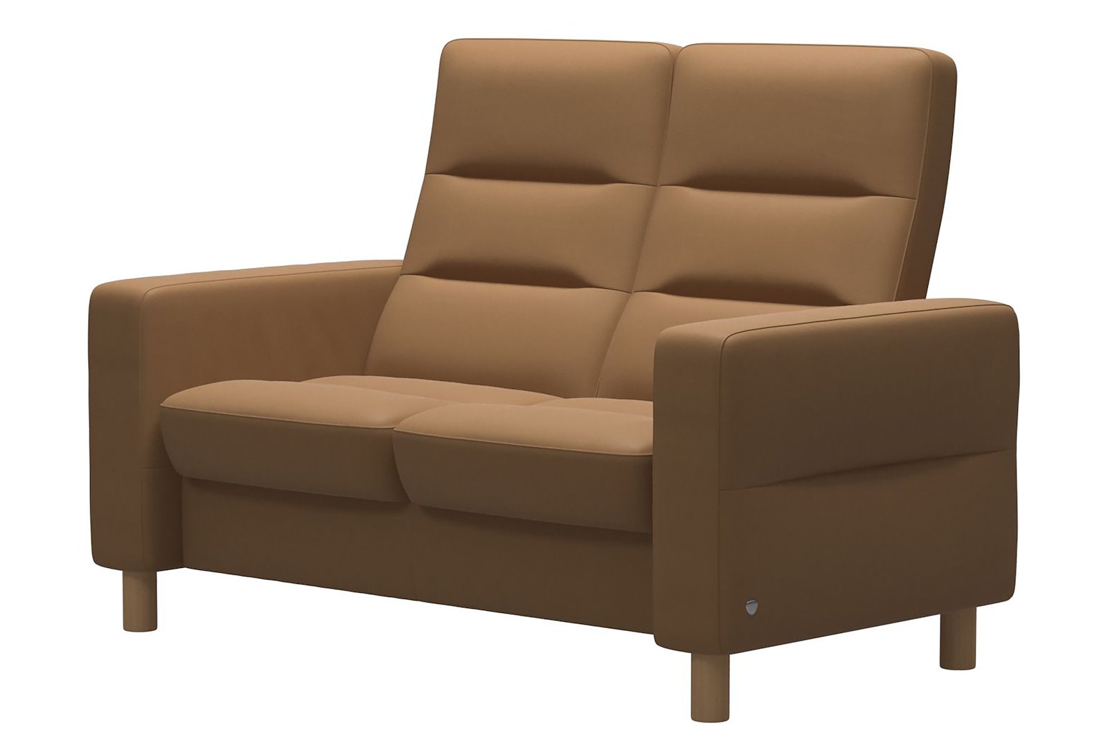 Wave 2-seter sofa 2-seter med høy rygg i hud Paloma Taupe. Runde ben 11 cm eik.
