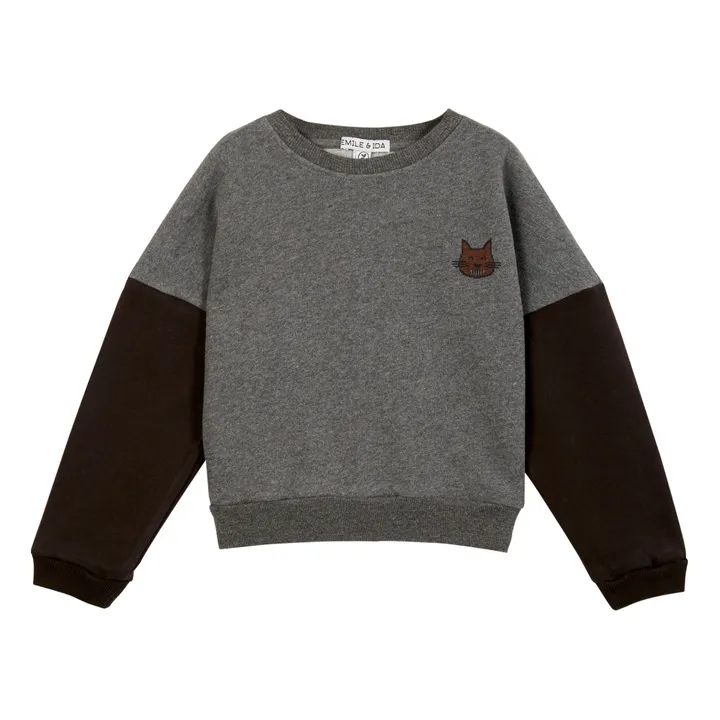 Emile et Ida Sweat Coton Bio Bicolore | Gris anthracite