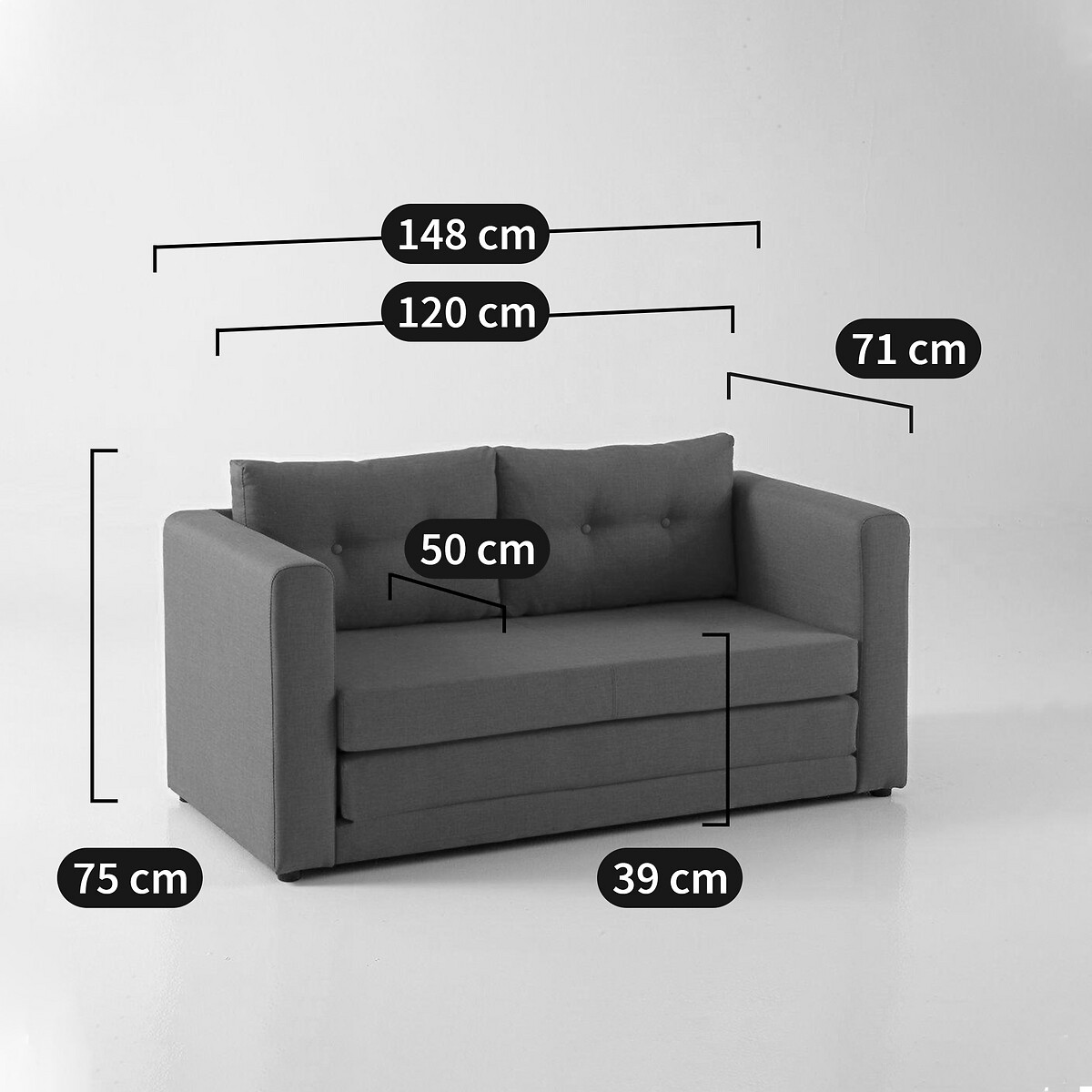 SO'HOME<br>Sofá conversível, tecido texturizado, 2 lugares, Udel
