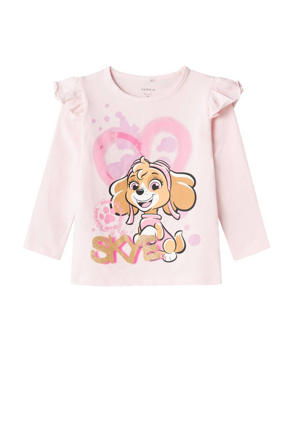 NAME IT Paw Patrol longsleeve NMFJUTTE met printopdruk en ruches zachtroze