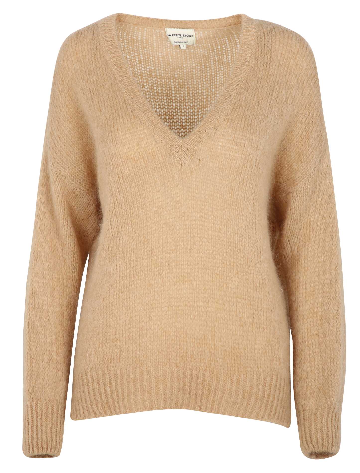 MELANIE - Pull oversize col V en laine mélangée | Beige