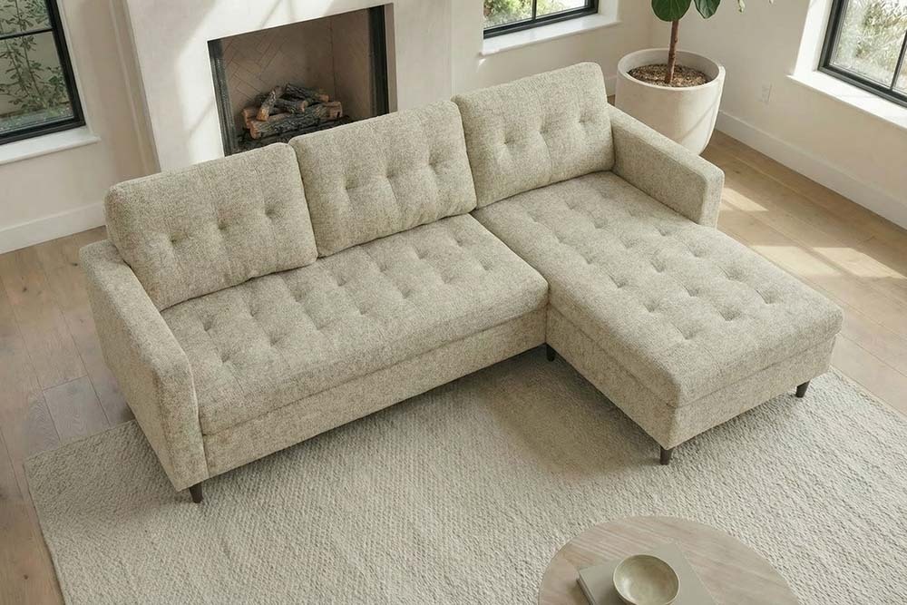 Modernes Ecksofa STOCKHOLM 220cm beige cozy Veloursstrickstoff Federkern 3-Sitzer-Sofa