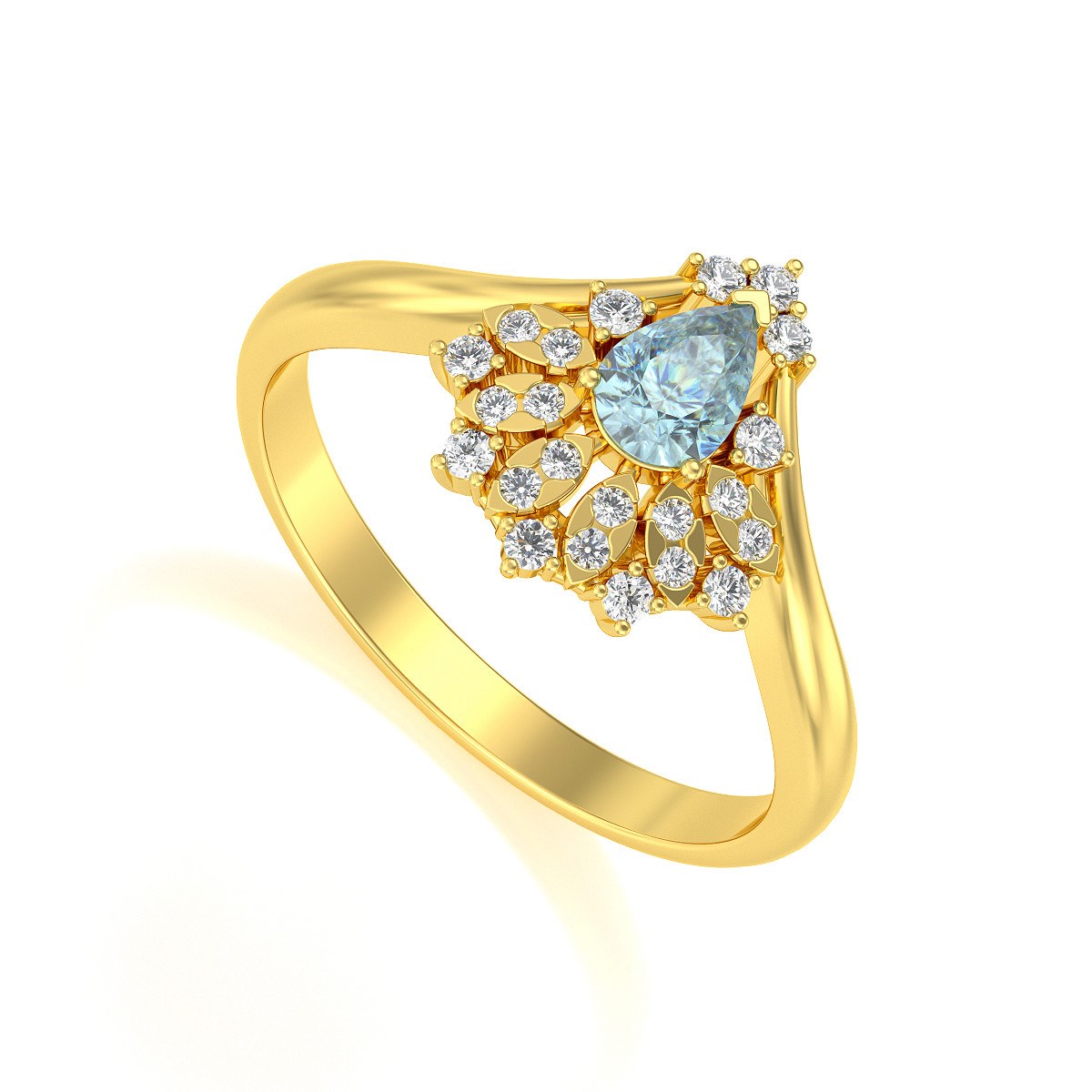 Bague ADEN Or 585 Jaune Aigue-Marine et diamants 3.6grs