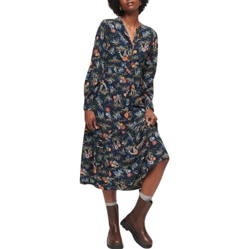 Superdry - LONG SLEEVE TIERED MIDI DRESS Azul