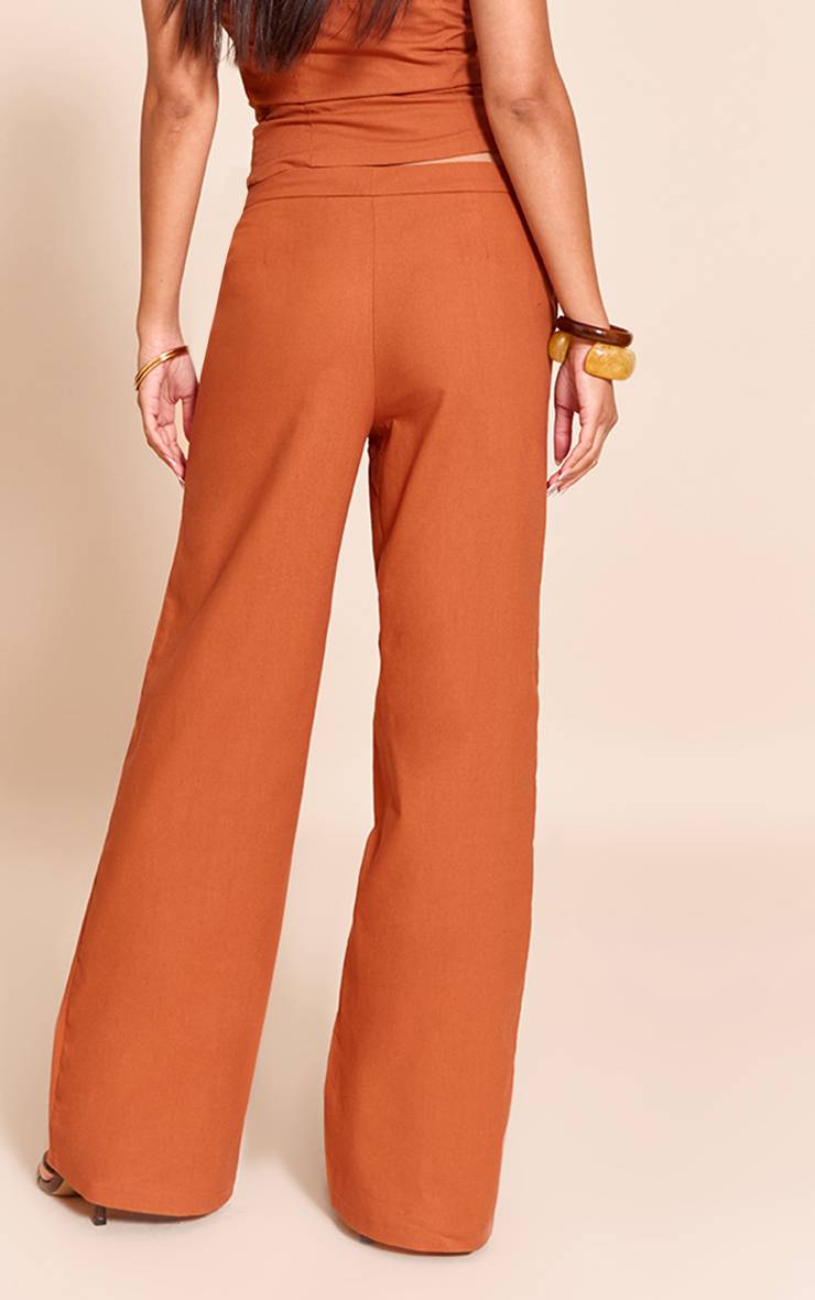 Rouille Pantalon Large Taille Mi-haute En Tissu Tissé Ensemble Coordonné