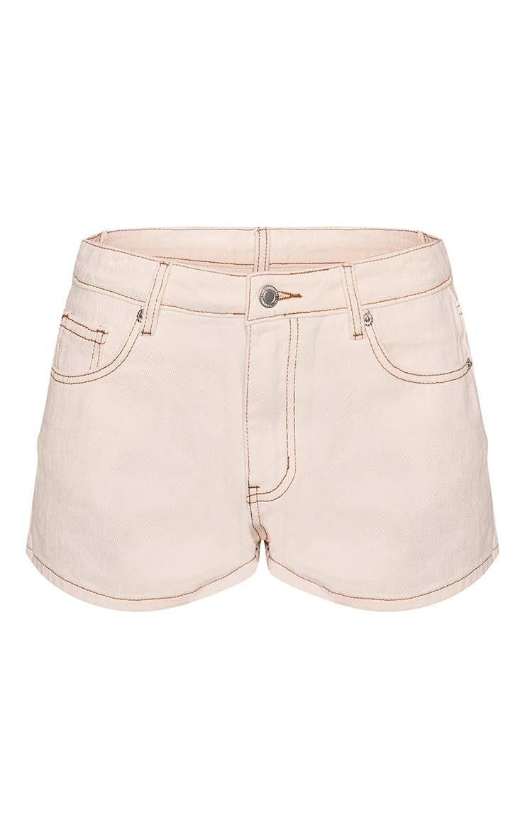 Ecru Short En Jean Taille Mi-haute À Surpiqûres Contrastées