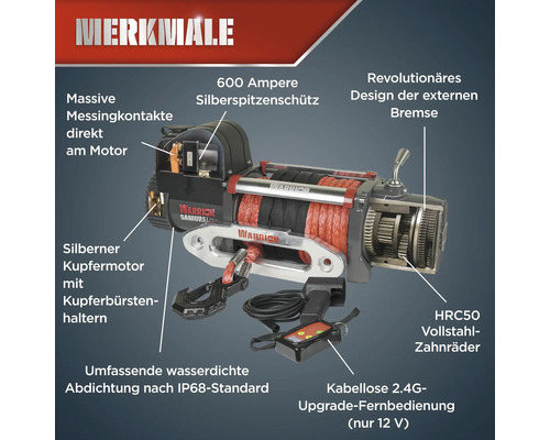 Warrior Samurai Gen2 12000LB / 5,4 t 12V elektrische lier met synthetisch touw