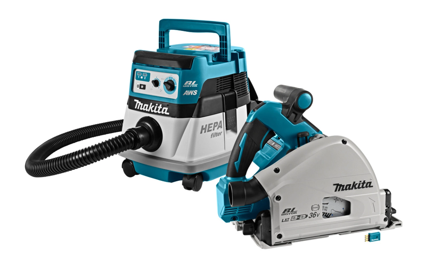 Makita DLX2274JX1 36V (2x 18V) Li-Ion accu invalcirkelzaag (DSP601ZJU) & Stofzuiger (DVC864LZX1) combiset