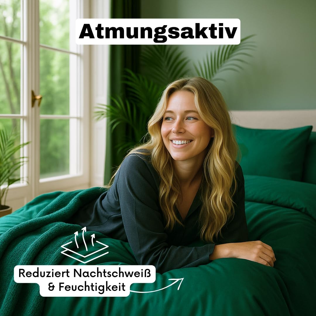 Luxus Lyocell Bettwäsche (Tencel™) | Gewonnen aus Eukalyptus u.a. | Ultra weich & hochwertig | Hypoallergen | Atmungsaktiv gegen Schweiß | Nachhaltig (155x220 + 40x80, Royal Green)