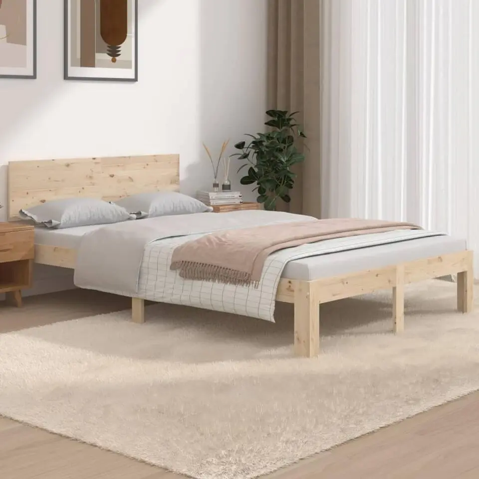 vidaXL - Bed frame met hoofbord - Naturel - Massief grenenhout - 120x190 cm