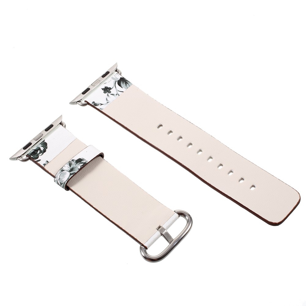 Apple Watch (49/46/45/44 mm) Ersatz Leder Armband Graue Blumen - Weiss