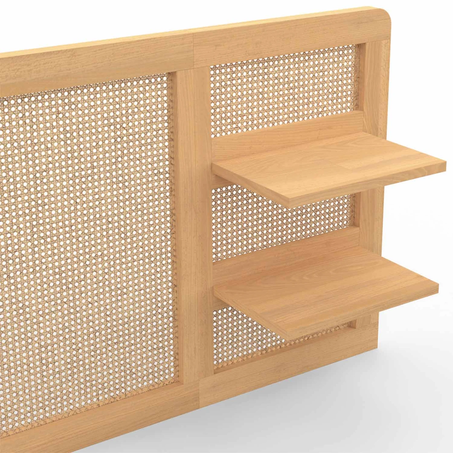 Tête de lit suspendue EDHEN 240 cm cannage et bois avec étagères