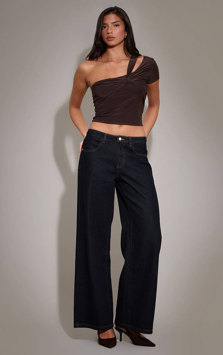 Chocolat Top Asymétrique Une Épaule À Détail Buste Drapé Double Couche Slinky