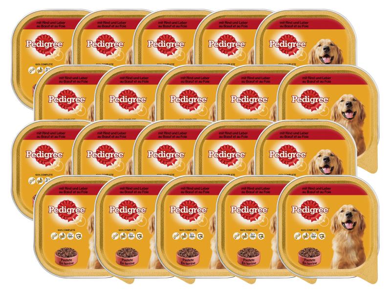 Pedigree Nassfutter Adult mit Rind, 20 x 300 g Alleinfuttermittel für ausgewachsene Hunde