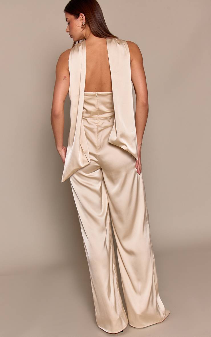 Champagne Combinaison-pantalon Satinée Bustier Avec Détail Foulard