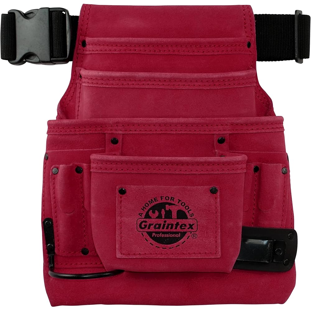 Graintex SS2238 : Pochette à Outils et Clous en Daim de Couleur Bordeaux avec Ceinture de 5,1 cm pour constructeurs, électriciens, plombiers, bricoleurs : Bricolage
