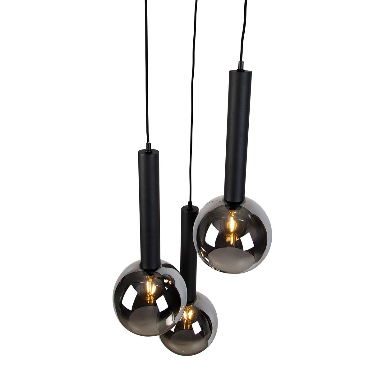 Moderne hanglamp zwart met smoke glas 3-lichts - Clayton