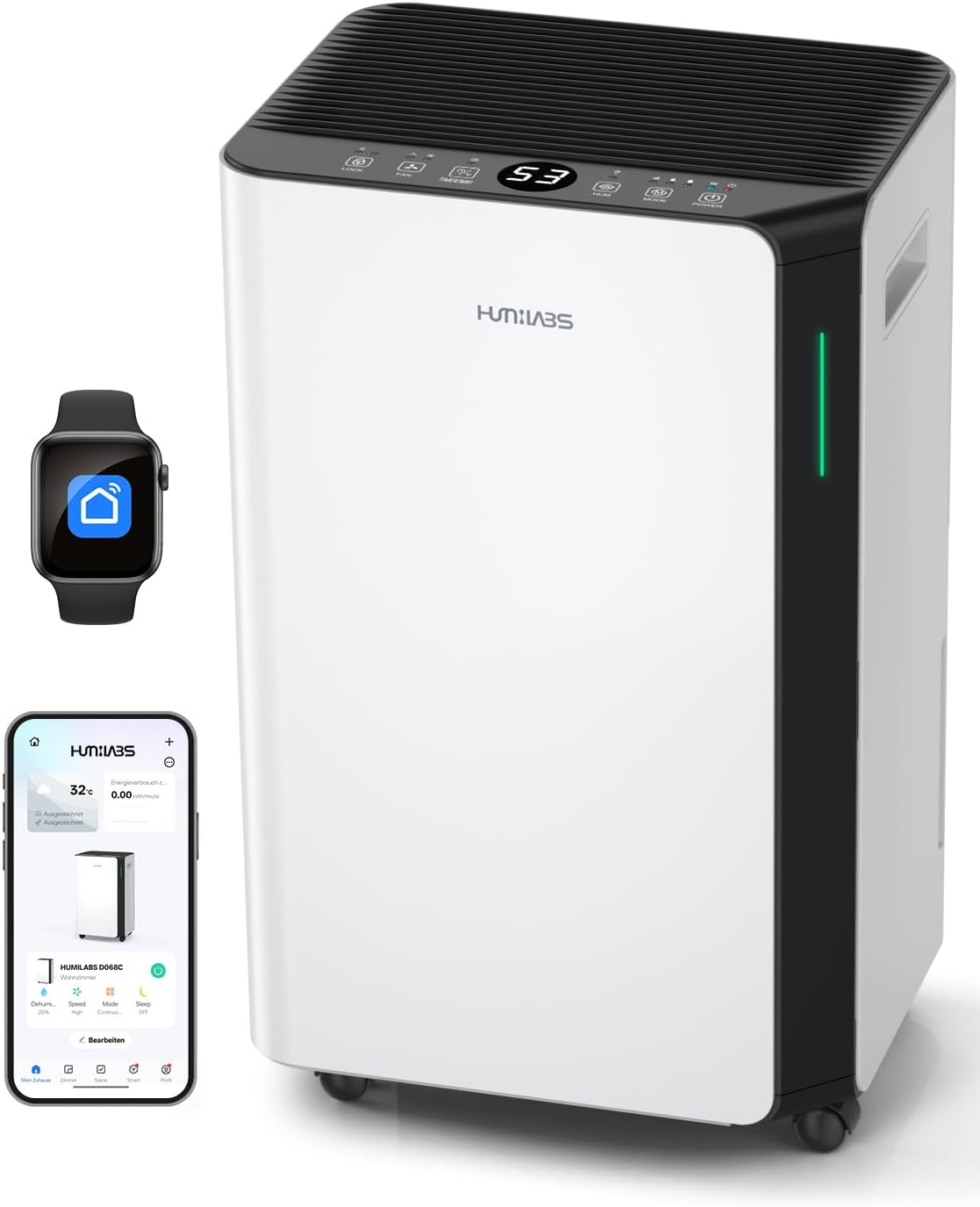 HUMILABS Luftentfeuchter Elektrisch 20L Für Räume von 60m²/App & WLAN Raumentfeuchter/Mit Ablaufschlauch / 4,5L Wassertank / 3 Betriebsarten / 24h-Timer
