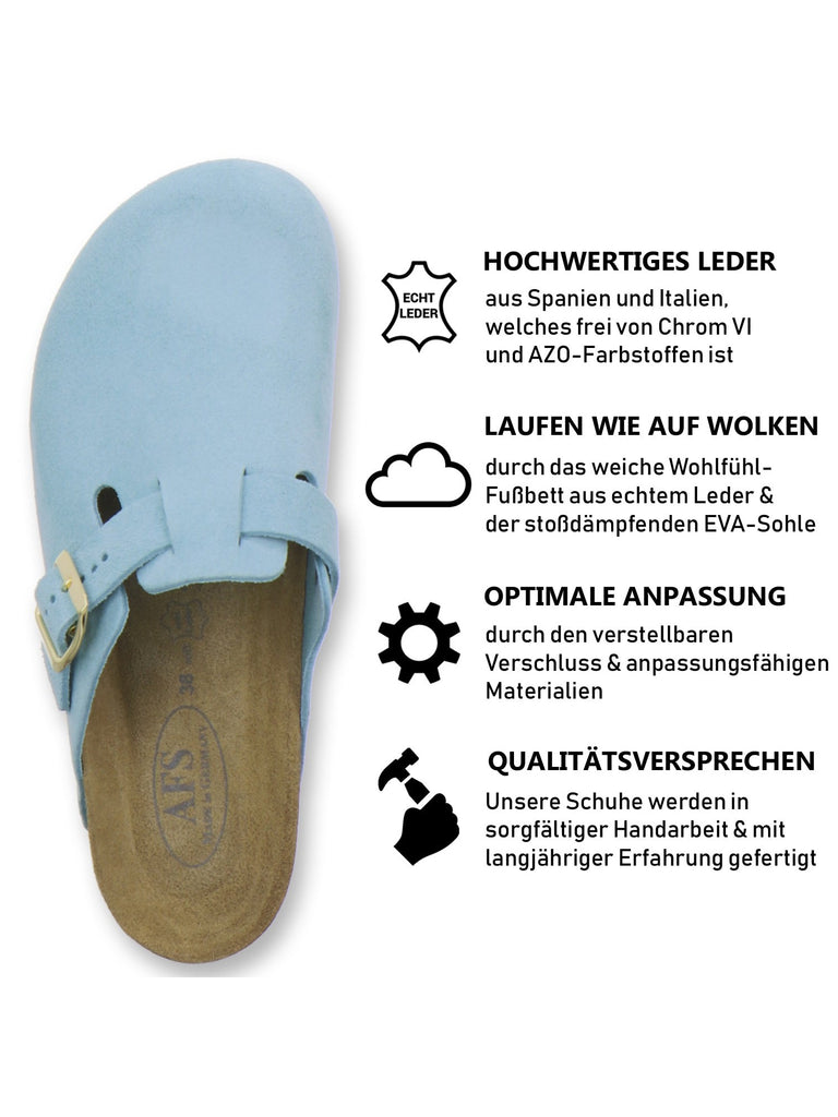 Clogs Damen Leder hellblau