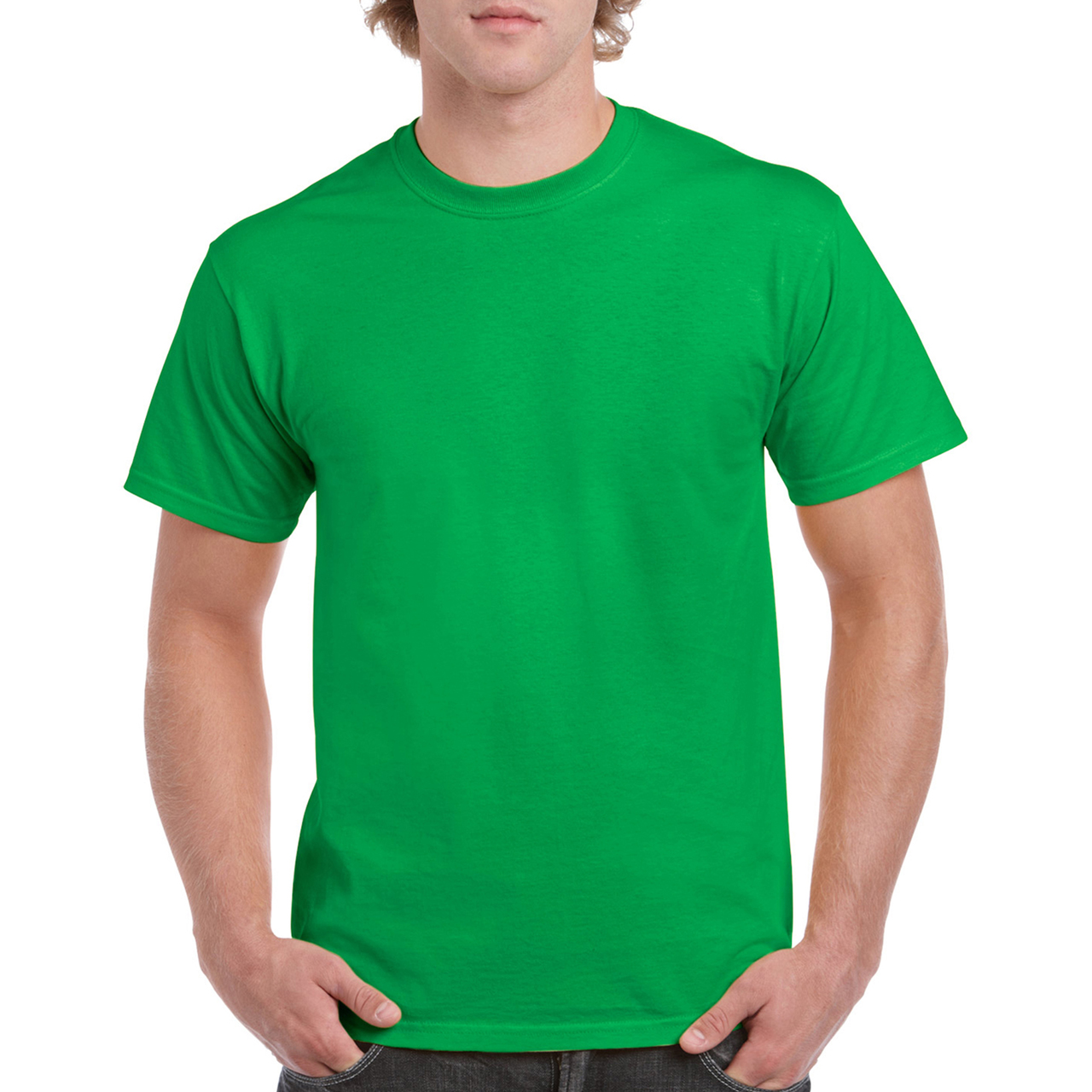Camiseta básica de manga curta Gildan Heavy Cotton, 100% algodão grosso.