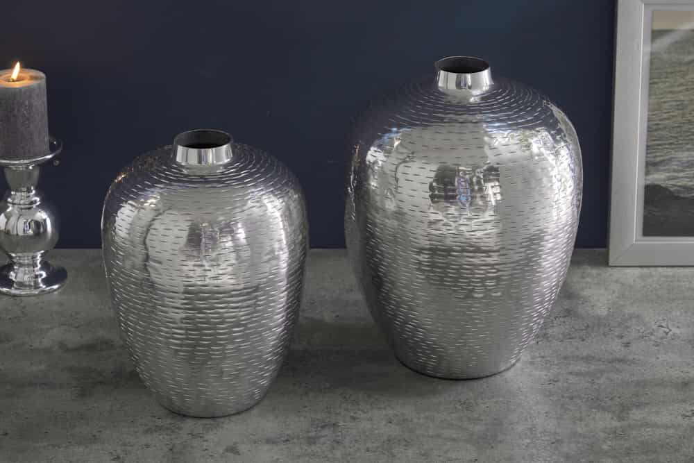 Elegantes Vasen 2er Set ORIENTAL 32cm silber im Rice Hammerschlag Design