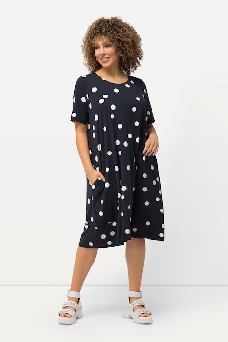 Midikleid, Punkte, A-Linie, Taschen, Rundhals, Halbarm