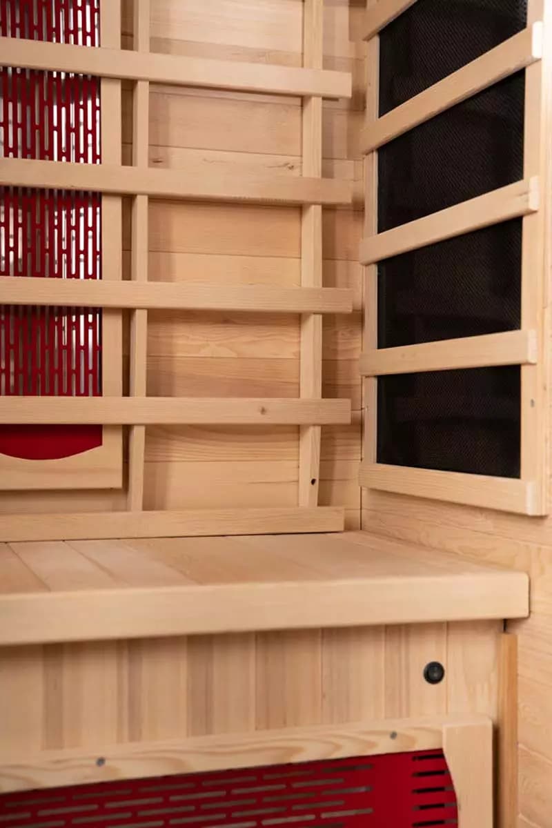 PureHaven Infrarotkabine 90x90x190 cm aus Pacific Coast Hemlock-Holz Bluetooth-Soundsystem Timer Lichttherapie in 4 Farben digitale Steuerung