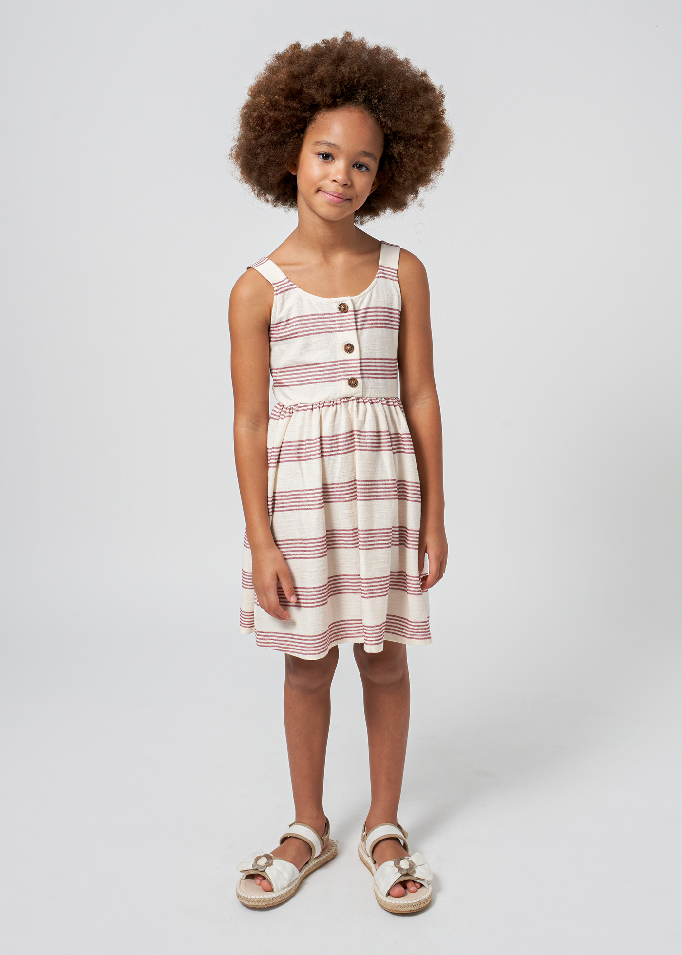 Vestido preto listrado em piqué para meninas