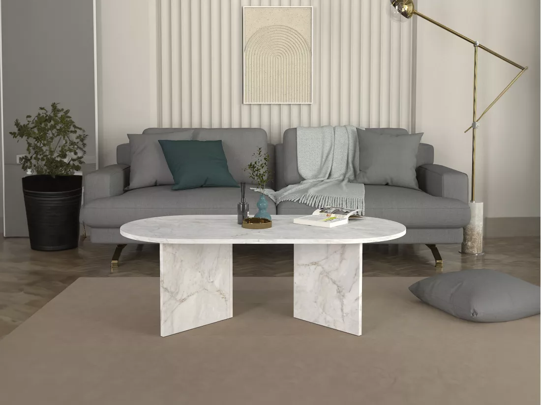 Table basse - Effet marbre blanc - TOPANIA