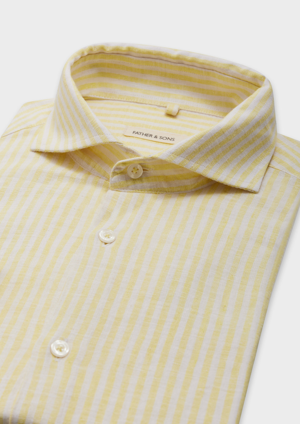 Chemise sport Slim en lin et coton blancs à rayures jaunes