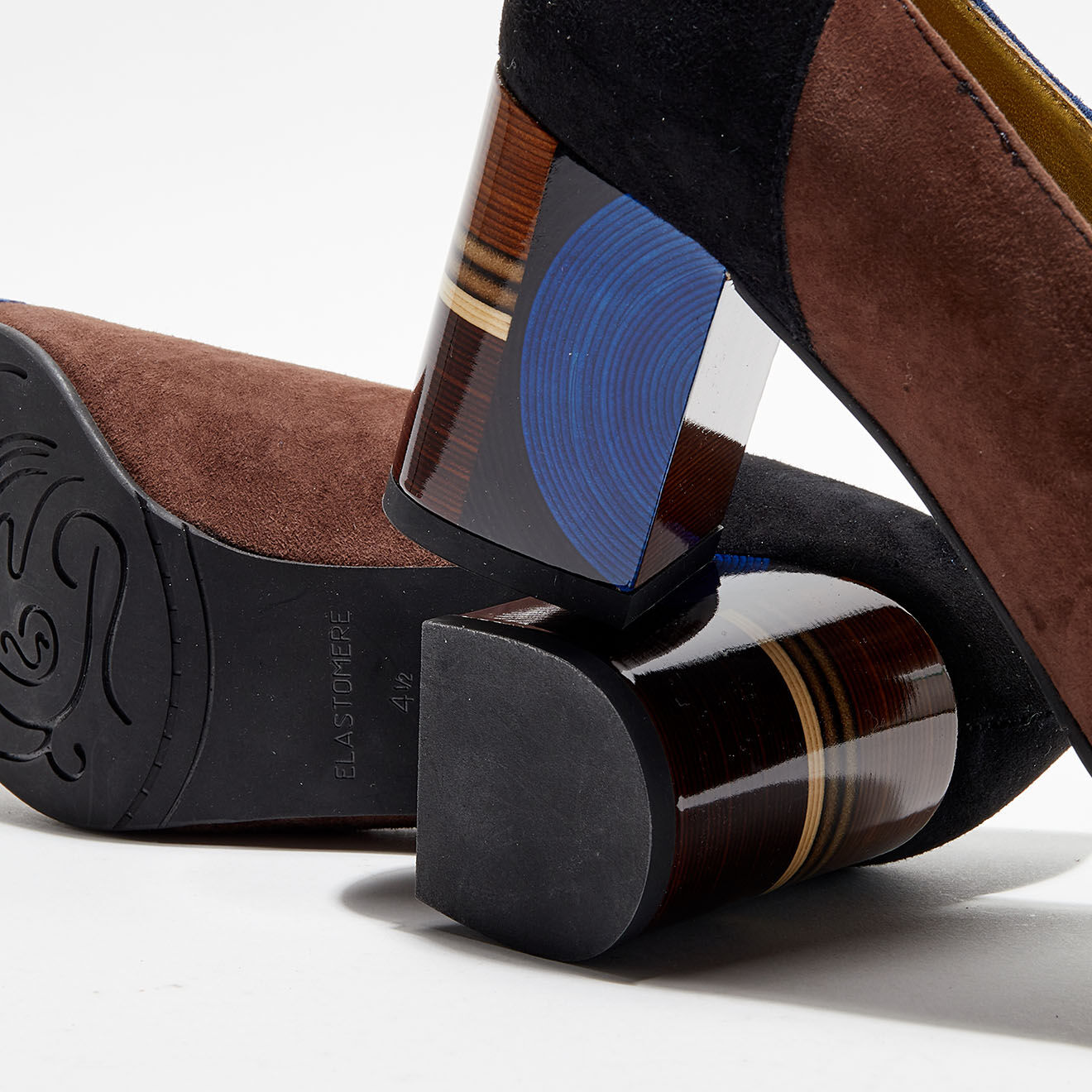 Azurée Cannes Escarpins en Cuir Radori marron/noir/bleu marine - Talon 6 cm