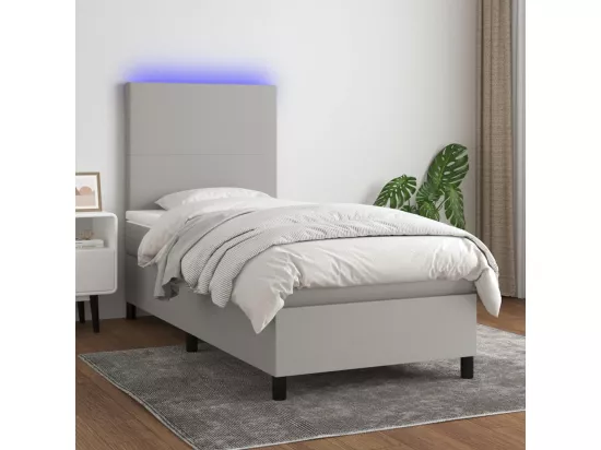 Sommier tapissier avec matelas et LED Gris clair 90x190cm Tissu