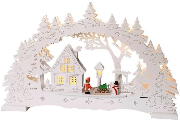 STAR TRADING - LED-lichtboog Village - Wit - Hout - Raamdecoratie voor Kerst