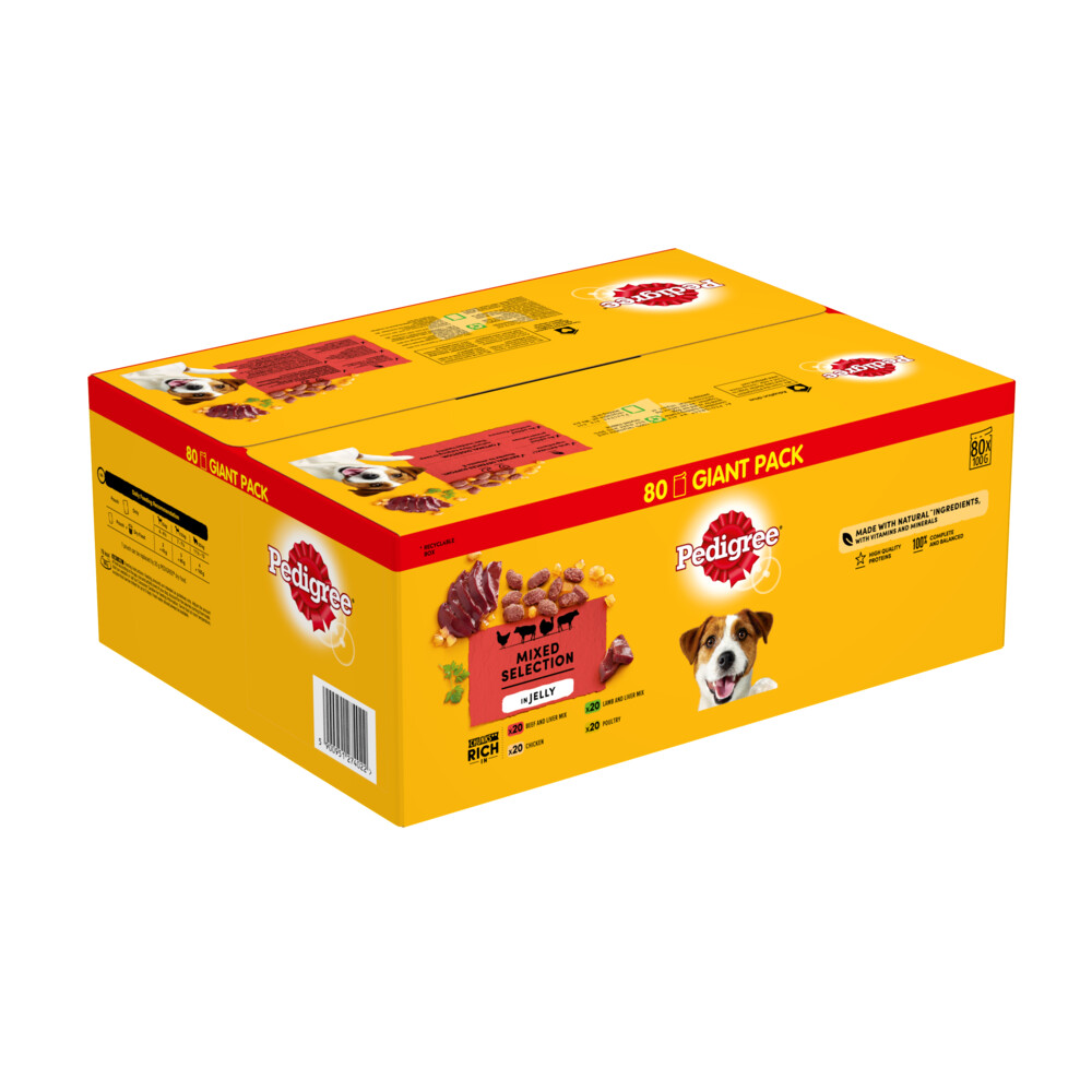 Pedigree Adult Hondenvoer Maaltijdzakjes Mix selectie in gelei80 x 100 gr