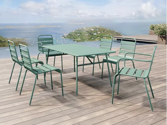 Table de jardin L.160 cm en métal - Vert amande - MIRMANDE de MYLIA