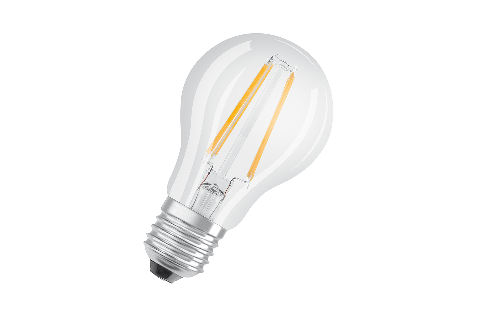 Normal LED-lyspære E27 Klart glass med E27-sokkel og varmhvitt lys. Ikke dimbar.