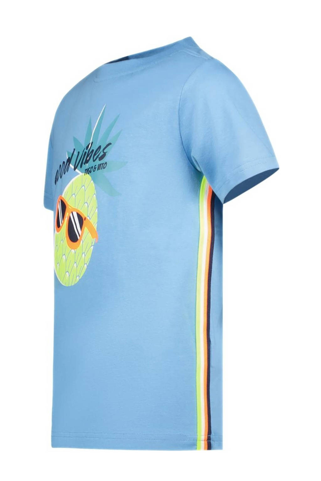 TYGO & vito T-shirt Wessel met contrastbies helderblauw